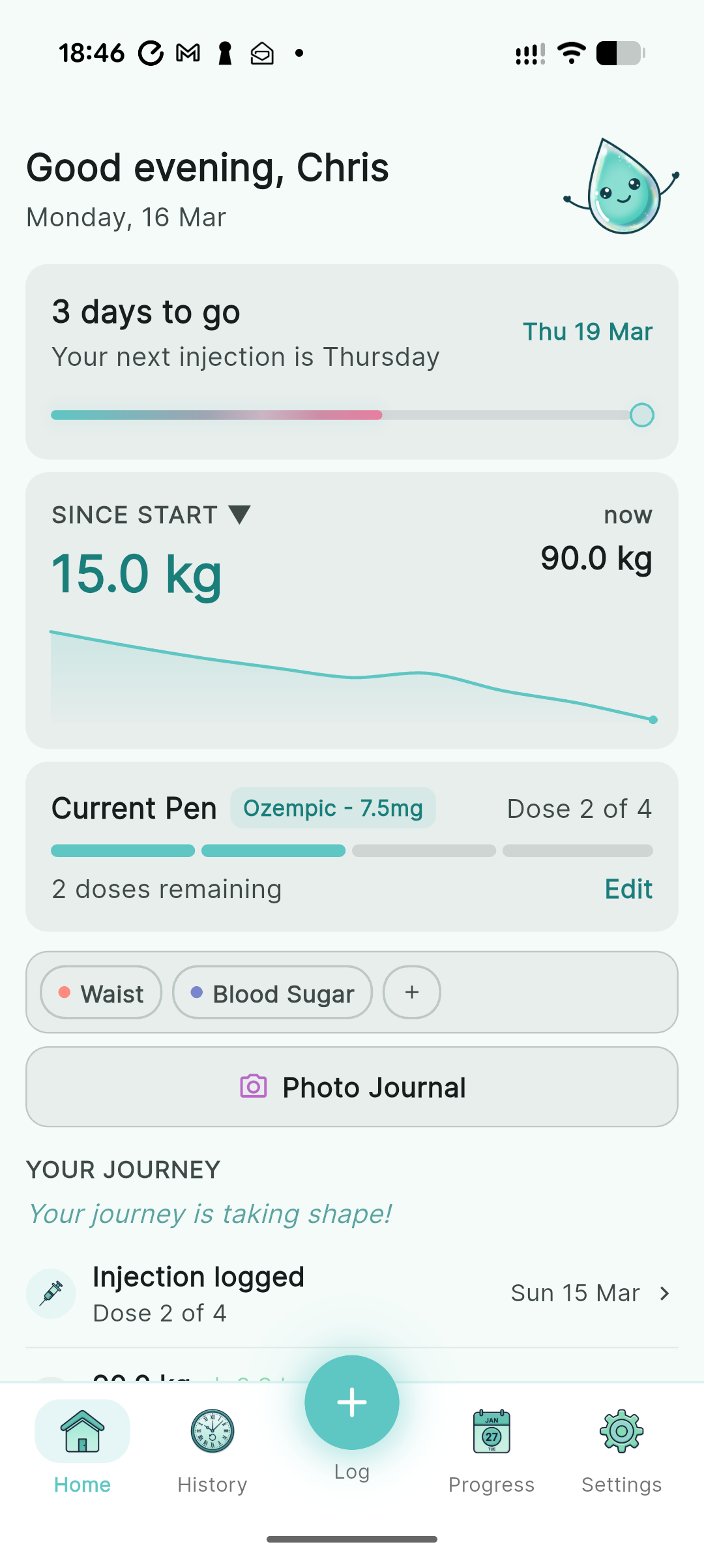 Dashboard showing weight summary, pen progress, and activity feed